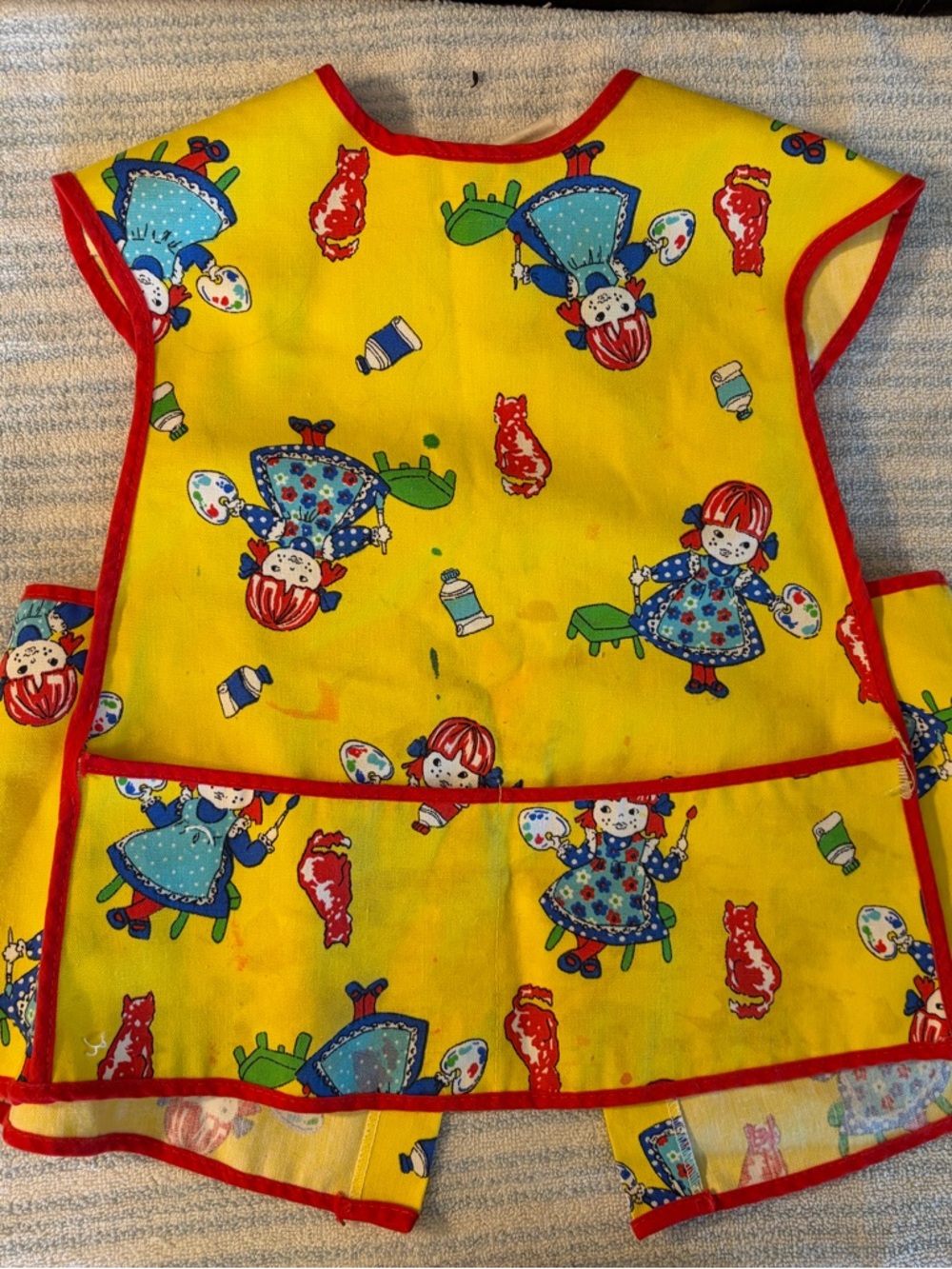 Vintage Kids Yellow Artist Smock with Red Trim